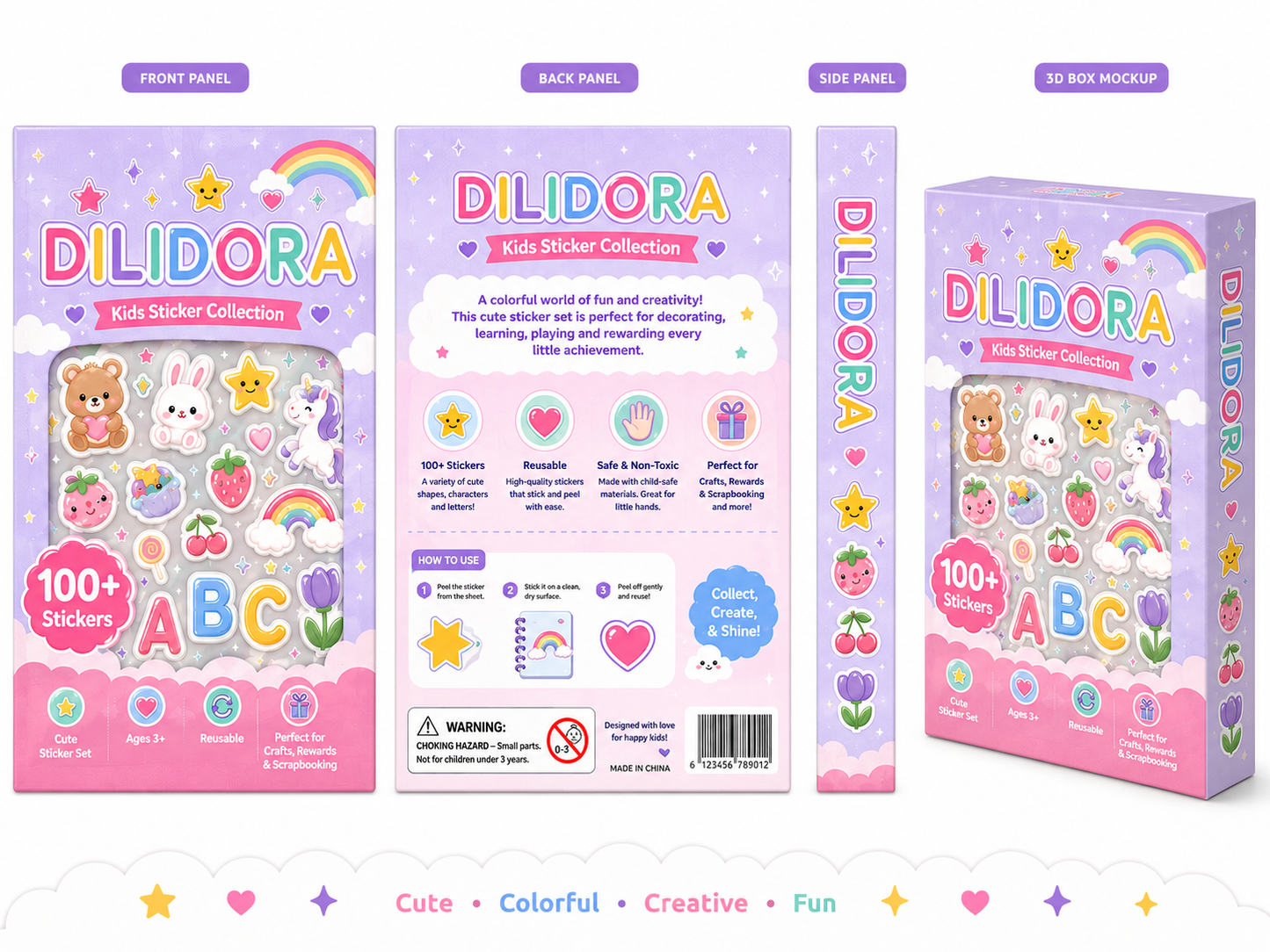 DILIDORA Cute Vinyl Sticker Set, Waterproof Stickers for Water Bottles, Laptop, Skateboard & Journals