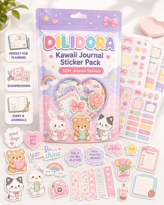 DILIDORA Cute Vinyl Sticker Set, Waterproof Stickers for Water Bottles, Laptop, Skateboard & Journals